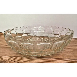Vintage Federal Glass Clear Serving Bowl 9.25 Inches Yorktown Thumbprint Design